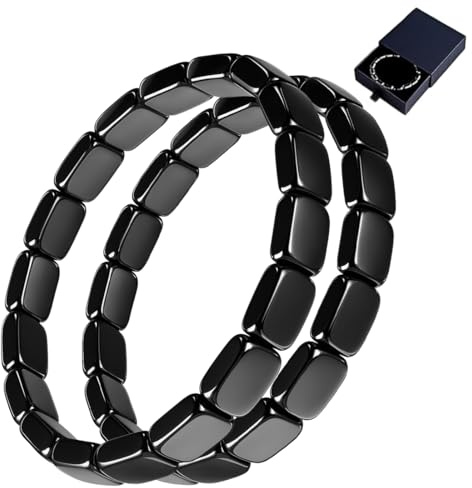 Bracelet en pierre hématite pour homme avec coffret cadeau – Bracelet minéral noir pour un usages quotidien élégant et confiants (2PCS)