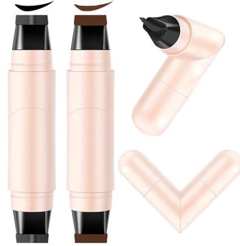 2 pcs eyeliner stamp nero e marrone, eyeliner stamp con doppio pennarello, a lunga tenuta, waterproof, asciugatura rapida, resistente alle sbavature, per principianti
