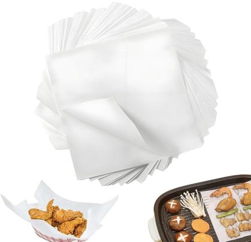 100 ark smörgåspapper, 22 x 22 cm non-stick ostpapper, förtjockat bakpapper vitt, engångs slaktarpapper, vattentätt och oljebrödpapper för hamburgare, smörgåsar, kött (vitt)
