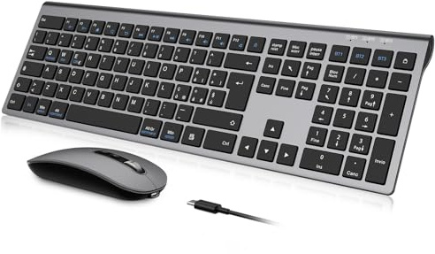 cimetech Tastiera e Mouse Wireless Bluetooth per MacBook Air/MacBook Pro/Mac, Layout Italiano QWERTY, Tastiera Design Ergonomico, Ultra Sottile per Computer/Desktop/PC/Laptop/Windows 10/8/7 (grigio）