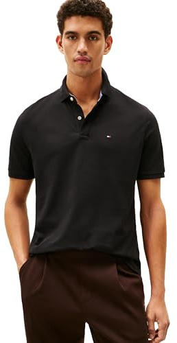 Tommy Hilfiger Men's Polo Shirt Classic Fit, Tommy Black Large