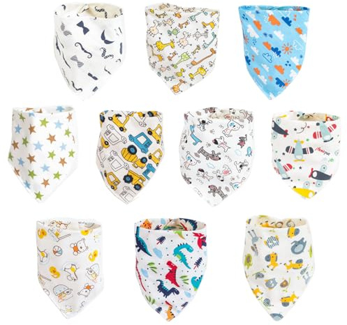 ZHIYE Toddler Infant Baby Bib 100% Cotton Absorbent Bandana Dribble Bib with Adjustable Snaps Saliva Towel Burp Cloth 10 Pcs Unisex