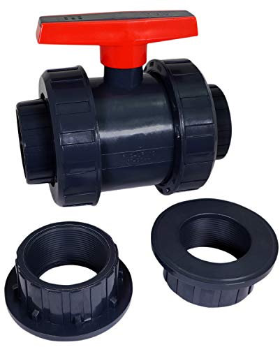 Midline Valve 482UT300 Heavy Duty PVC True Union Ball Valve Pink Handle 3'' FIP/Solvent Connections Grey Plastic, 3 in, Gray
