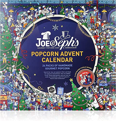 Joe & Seph's “Where’s Joe & Seph?” Advent Calendar 2024 Chocolate Popcorn, 175g 24 x 7g Individual Packets Ideal sweet advent calendar 2024 As a Gift For Him or Gift For Her