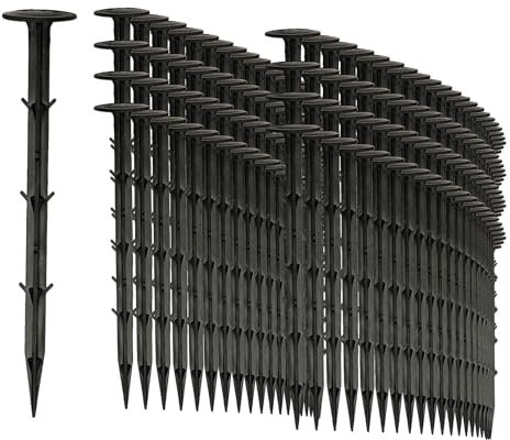Hcrvvi 100 telas de control de malezas, clavijas de membrana, valla de jardín, clavijas fuertes, longitud de 15 x cm, accesorios de malas hierbas de 3,5 cm, accesorios de asignación, pinzas de jardín