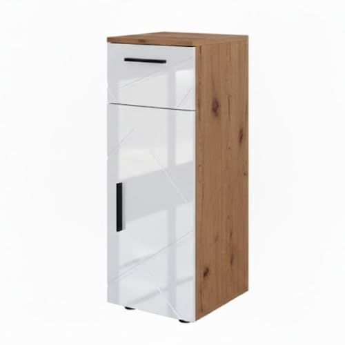 Vicco Midischrank Irma, Weiß Hochglanz/Goldkraft Eiche, 30 x 81 cm