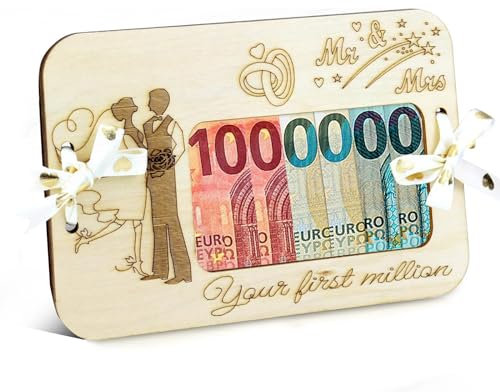 YianHien Geldgeschenke Hochzeit, Personalisierte Romantische Holz Eure Erste Million Hochzeitsgeschenk Geld Verpackung für Brautpaar, Originelle Hochzeitskarte Geldgeschenk für Hochzeit Verlobung
