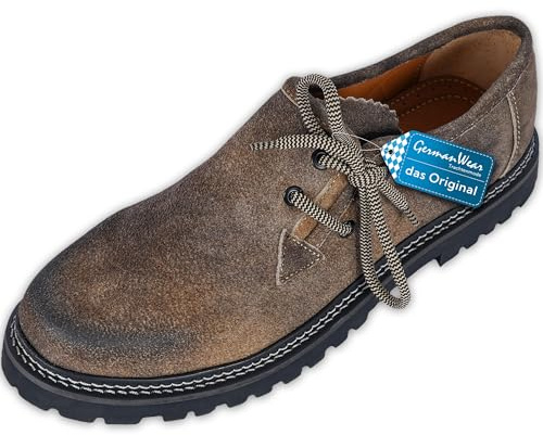 German Wear Haferlschuhe Chaussures traditionnelles traditionnelles en daim avec 2 lacets, Marron vieilli, 41 EU