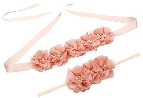 THAYLA Cinturón De Novia De Perlas, Cinturón De Vestido De Novia con Diadema para Bebé, Fajas De Cinta De Flores De Lavanda Hechas A Mano para Accesorios De Vestido De Dama De Honor