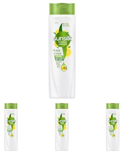 Sunsilk, Shampoo Tè Verde e Limone Detox, Shampoo Purificante per Capelli Grassi, Dona Capelli Leggeri e Puliti Più a Lungo, con Tè Verde Antiossidante e Limone Purificante, 250 ml (Confezione da 4)