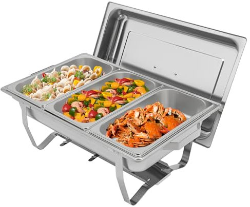 QuioTUIR 5 L Chafing Dish, Tres Compartimentos Chafing Dish Buffet, Calentador Plano, Calentador Plato Aparador, Calentador Plano para Servir Variedad Platos Mantener Caliente