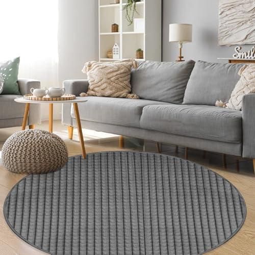 HOMELUX Teppich Wohnzimmer Rund ø 120 cm Flauschig Fellteppich Kunstfell Dunkelgrau Teppich Schlafzimmer Weich mit 3D Effekt Pflegeleichtigkeit Modernes Einfarbiges Design Für Fußbodenheizung Geeignet