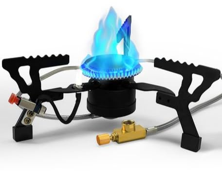 Camping Gas Stove Wind-Resistant and Compact Equipped with a 5800W Burner Piezo Ignition Includes Adapters and Converters for Outdoor BBQs Cooking Fishing