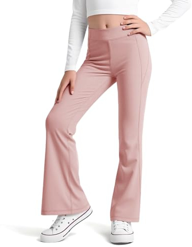 Domueay Leggings évasés pour Fille, Stretch Léger Taille Haute Sport Pantalons Longueur, Toucher Brossée Legging pour Gymnastique Activités Fitness Danse Enfants Vêtements 10-11 Ans, Rose