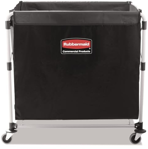 Rubbermaid Commercial Products, Collapsible X Cart, Black, Steel 8 Bushel Bin, Commercial Laundry Cart with Wheels for Hotel/Nursing Home/College Easily Move Laundry/Supplies, Model X-Cart 300L