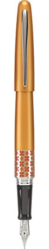 PILOT MR Retro Pop Collection Fountain Pen in Gift Box, Orange Barrel with Flower Accent, Medium Point Stainless Steel Nib, Refillable Black Ink (91443)