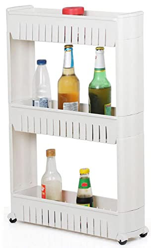 Taylor & Brown 3-Tier Slim Slide Out Kitchen Trolley, Storage Shelf, Moving Wall Cabinets Tower Holder Rack on Wheels, Rolling Storage Unit Cart for Kitchen/Laundry/Bathroom