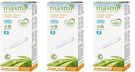 Masmi Super Plus Lot de 12 tampons applicateurs en coton biologique certifié, hypoallergénique, biodégradable, parfum, viscose, rayonne, chlore et dioxine