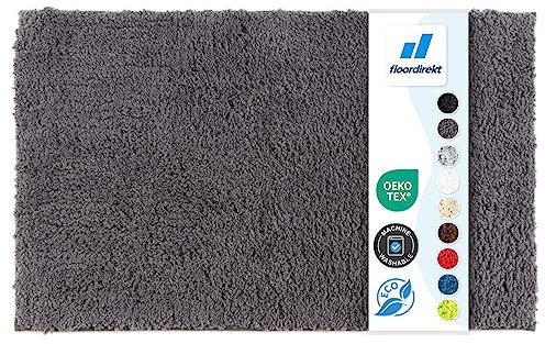 Floordirekt Badematte Sky - Badezimmerteppich - Weicher, dichter Hochflor - Rutschhemmend & Schnell trocknend - Geeignet für Fußbodenheizung - Eckig & Rund (50 x 60 cm, Dunkelgrau)