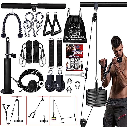 Cable Pulley System Gym Upgraded Home Strength Training Equipment Workout Accessories LAT Pull Down Fitness for Triceps Pull Down Biceps Curl Back Forearm Shoulder (3 Ropes+3 Handles)