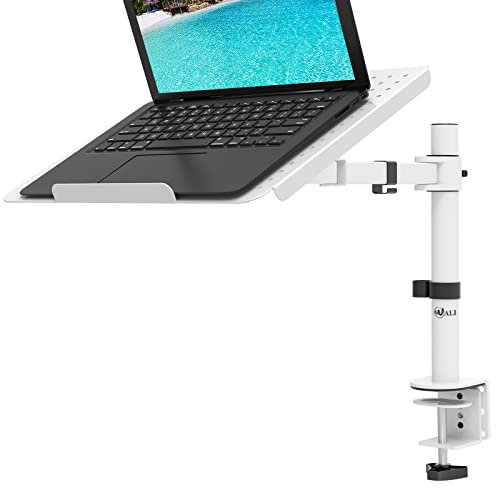 WALI Laptop Desk Mount with Tray, Fully Adjustable Laptop Arm for Laptops Notebook up to 17 Inch, Laptops Mount with Vented Cooling, Dual Mounting Options, White (M00LP-W)