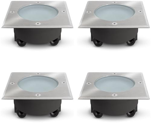 SSC-LUXon 4x VIROK Bodeneinbauleuchte flach IP67 eckig GX53 Fassung - Bodenlampe befahrbar durchschleifbar (ohne Leuchtmittel)