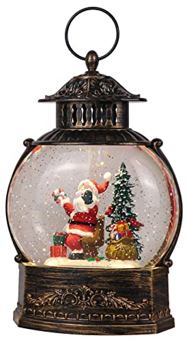 Eldnacele Snow Globe Lighted Christmas Decorations Santa Claus Singing Snow Globe Lantern with Swirling Glitter, Holiday Party Gifts