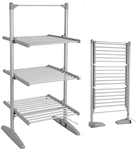 TRAGLO Heated Drying Rack Folding Electric Clothes Drying Rack Collapsible Laundry Drying Rack Free-Standing Heating Garment Dryer Towel Rail Space Saving for Home Indoor Outdoor