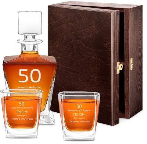 Maverton caraffa per whisky da 800 ml con incisione + 2/4/ 6 bicchieri - Decanter per whisky in vetro - Incisione personalizzata - Set per il whisky per Lui per compleanno - Cin cin