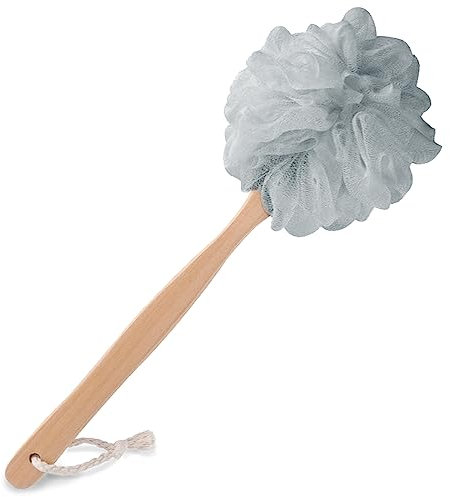 Large Bath Puff Loofah Sponge, Bath Body Back Brush, Shower Luffa mit Griff Luffa Schwamm Set Badeschwamm Duschschwamm, Peelingschwamm für Männer Frauen (Grau)