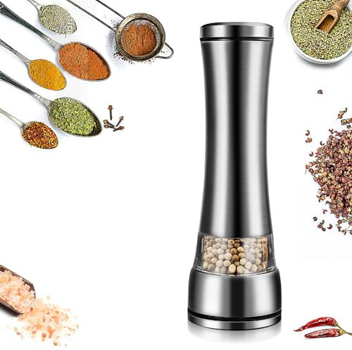 LKFDTW Macina sale e pepe in acciaio inox, grande macina sale in ceramica, macinino regolabile per peperoncino grosso, macinino manuale e macinasale con punta in ceramica per cucina