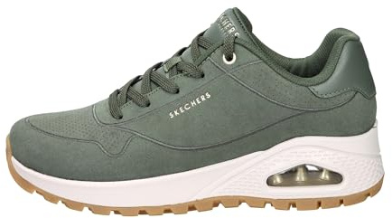 Skechers Sneaker da Donna Uno Rugged Chillproof, Finitura in Pelle Scamosciata Verde Oliva con Ricamo, 36 EU