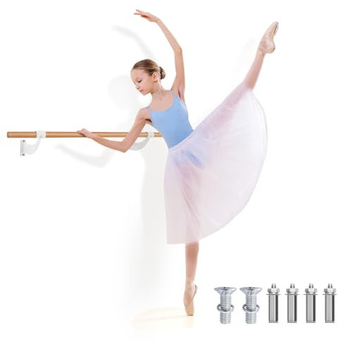 KOMFOTTEU Ballettstange / Ballettstange für Zuhause, 38 mm Durchmesser, aus Buchenholz, für Yoga, Stretching, Training, Ballett-Posen, Zuhause, Fitnessstudio