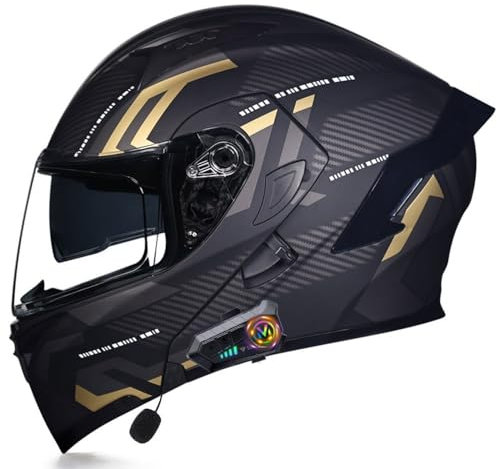 ACLFFSHOP Motorradhelm für Herren mit Bluetooth Klapphelm Motorrad, Modularer Helm mit Doppelvisier ECE Zertifiziert Integralhelm, Mit Eingebautem Mikrofon für Automatische Reaktion