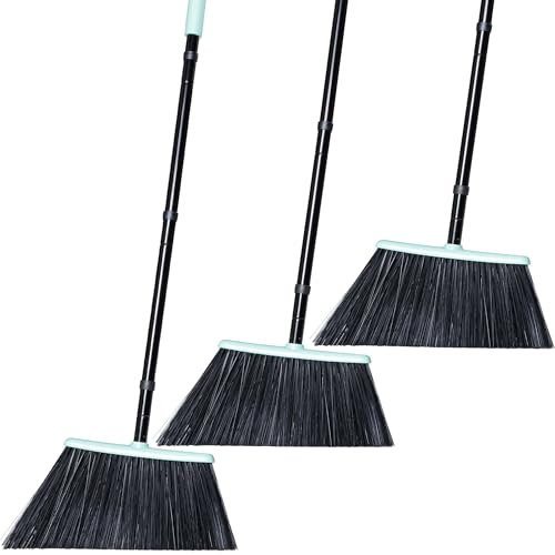 DALIPER Lot de 3 Balais Robustes D'extérieur Avec Long Manche de 140 cm, Brosse à Poils Rigides à 60 Degrés Pour Balayer Le Patio, Le Garage, L'extérieur, L'intérieur, La Terrasse, Le Porche, La Cour,