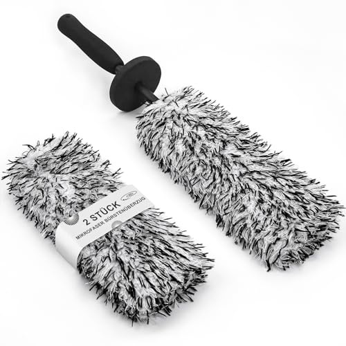 Toripor Mikrofaser Auto Felgenbürste extra dünn - Mit Weich Ersatz Bürstenbezug, Lang Felgen Reinigung Bürste Car Wheel Cleaning Brush für Schonenden Kratzfreien Profi Alufelgen Wäschen & Pflege