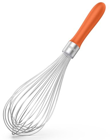 U-Taste Kökvisp 30 cm Stor Ballongvisp av Rostfritt Stål 18/10 (Orange) | med 12 Mycket Flexibla Trådar och Silikonhandtag för att Slå, Blandning och Omrörning av Deg och Såser