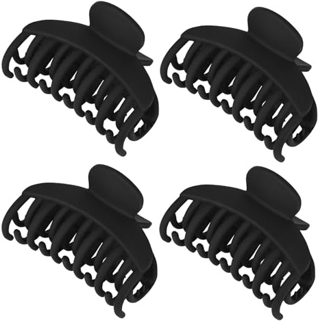 DEEKA Lot de 4 pinces à cheveux de 6,3 cm à double rangée de dents mates pour femme (noir)