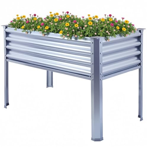 KINI MOX Aiuola rialzata da giardino con gambe zincate, scatole rialzate per esterni, per ortaggi, fiori, erbe, balcone, cortile (120 x 60 x 80 cm, metallo)