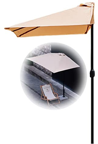 Sombrilla de media pared para patio al aire libre, 2 x 1 m, 2,5 x 1,3 m, marco de acero, protección UV, fácil de instalar y usar, perfecto para jardín o zona de piscina.
