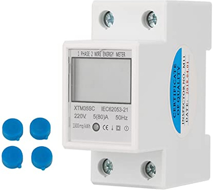 KooingTech 220V 5(80) A Digital 1 Phase 2 Wire 2P Din Rail Electric Electronic KWh Meter, XTM35SC 2P DIN-Rail Electric Meter