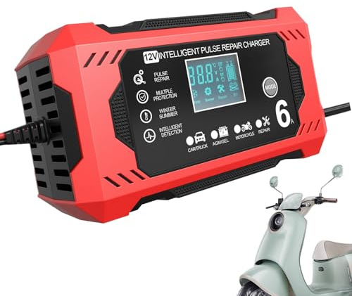 Smart bilbatteriladdare - 12 V 6 V automatiskt underhåll med LCD-skärm och pulsreparation | kompakt batteriladdare för bilar, motorcyklar, ATV, g-gräsklippare