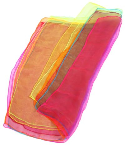 KONTONTY 12 Stück Tanzschals für Farbige Jongliertücher für Aufführungen Chiffontücher Rot Orange Gelb Grün Blau und Rosa für Kindergarten und Tanzgruppen