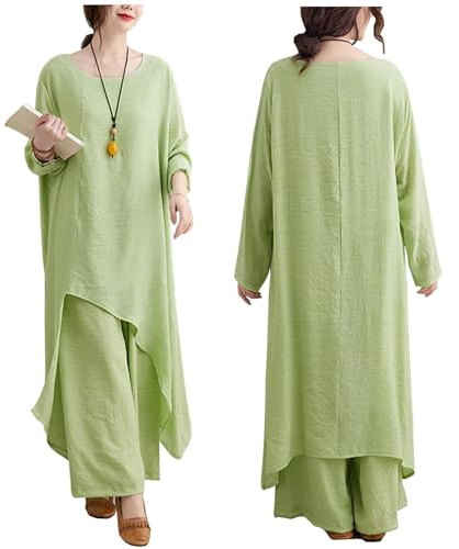 DAYKET Uniforme Tai Chi per Donne, Tute da Kung Fu a Maniche Lunghe, Abbigliamento per Arti Marziali in Cotone e Lino,Green-XXL