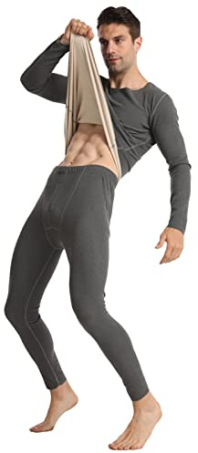 Thermal Underwear Men's Merino Wool - Two Piece Men's Winter Elegant Long Inner Fleece Functional Underwear Crew Neck Thermal Shirt and Thermal Leggings Set Winter Tracksuits Top 2 Pieces, darkgray, M