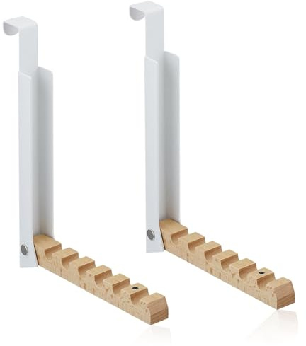 YYUEZHI 2 stycken dörrkrokar vikbara, dörrgarderob vikbar med 6 klädhängare, metall och trä klädfläkt för dörr, sovrum, för hängande kläder, hattar, väskor (vit)