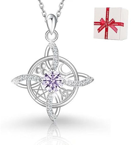 Générique Sorcières nœud collier de pierre de naissance - Pendentif de protection avec cristal naturel, bijoux spirituels païens Wiccan, collier de pierre de naissance Pendentif nœud celtique