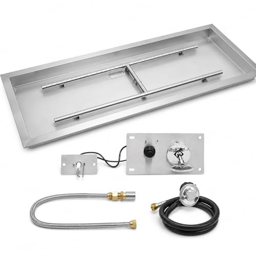 36 x 12 tums rektangulär Drop-in Gas Fire Pit Kit | Komplett DIY propan Set med alla tillbehör | 150.000 BTU Höga Utgång för Utomhus Uteplats & Bakgård