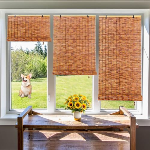 GmyoieqI Retro Bamboo Roll Up blind 30 45 60 85 100 125 150 175 180 200cm Wide, Outdoor Bamboo Blinds Shades, Privacy Screen Light Filtering Sun Protections Window Curtains Waterproof Customizable