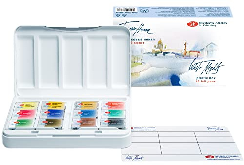 White Nights Watercolour Whole Pans Set in Plastic Box, Set of 12